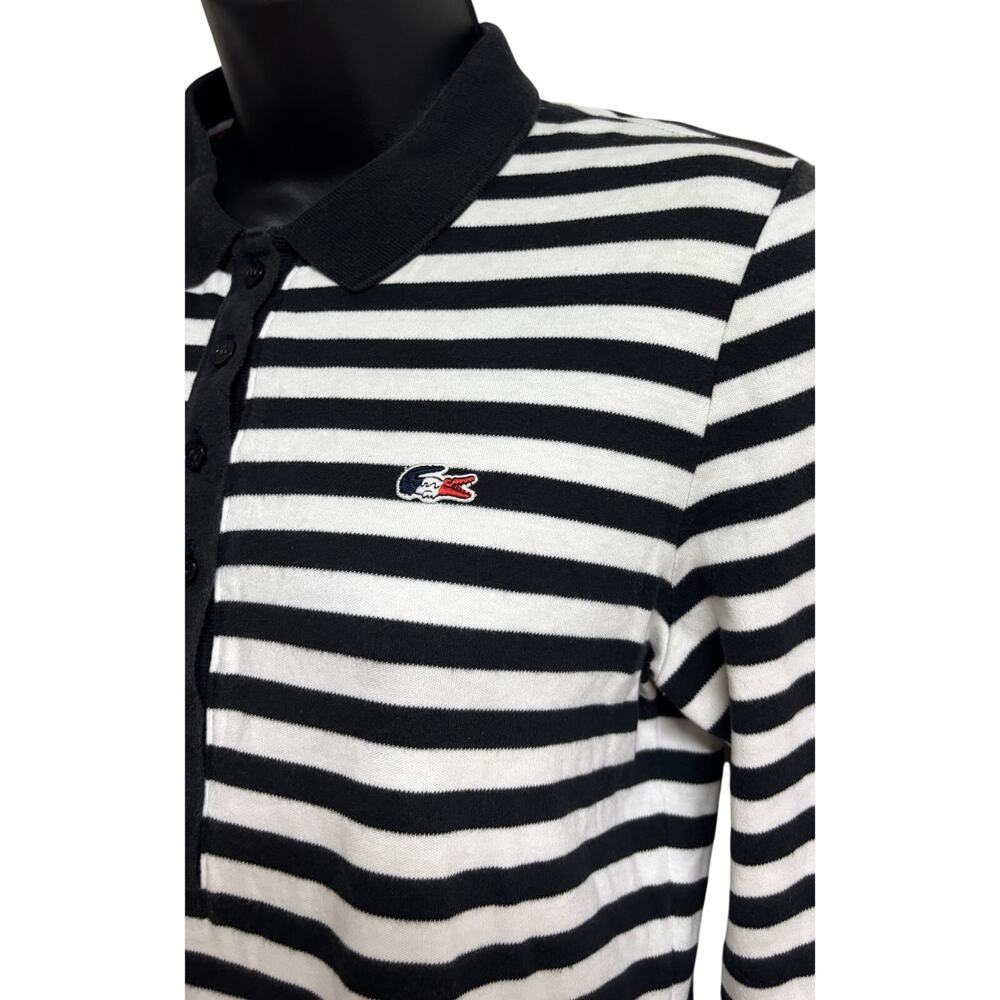 Lacoste Women Polo Pullover Dress Size 36 Blue White Stripe Long Sleeve VGUC - Picture 3 of 12